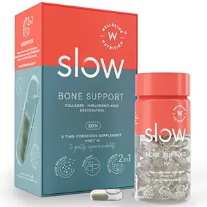 Wellbeing Nutrition Slow | Bone & Joint Support |Type II Collagen Hyaluronic Acid Resveratrol in MCT Oil | Joint Pain Mobility Muscle Strength (60 Capsules)