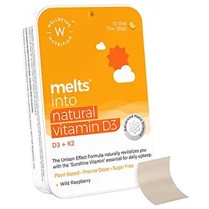 Wellbeing Nutrition Melts Natural Vitamin D3 + K2 (MK-7) with Organic Virgin Coconut Oil & Astaxanthin | Plant-Based & Vegan for Immunity Heart Muscle Bone and Cellular Protection (30 Oral Strips)