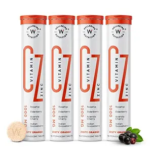 Wellbeing Nutrition Vitamin C + Zinc | Natural and Organic Immunity Booster | 100% RDA | 1000mg Vitamin C (64 Effervescent Tablets)