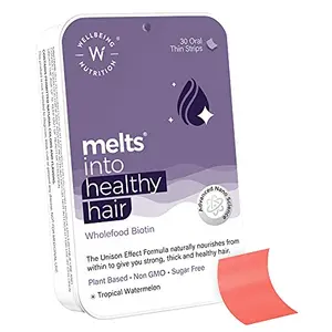 Wellbeing Nutrition Melts Healthy Hair with Plant Based Biotin Palmetto for Hair Nutrition Hair fall Hair Growth - 30 Oral Thin Strips