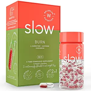 Wellbeing Nutrition Slow | Burn | Caffeine & Chromium in Advanced Liquid L-Carnitine to Convert Fat into Energy | Metabolism Energy & Endurance Performance & Recovery (60 Capsules)