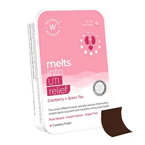 Wellbeing Nutrition Melts UTI Relief | Cranberry Green Tea and Chamomile - Plant Based Urinary Tract Support to Relieve Pain & Discomfort Restore pH Levels Daily Bladder Cleanse (30 oral strips)