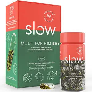 Wellbeing Nutrition Slow | Multivitamin for Men 50+ | 100% RDA of 16 Critical Vitamins & Minerals | Ginkgo Biloba & Lutein in Safflower Oil | Heart Health Joints Metabolism and Vision (60 Capsules)