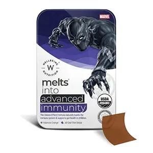Wellbeing Nutrition Marvel Black Panther Melts | Kids Organic Advanced Immunity with Clinically proven Wellmune Vitamin C Zinc & Vitamin D3 | 100% Plant Based | Valencia Orange (30 Thin Strips)
