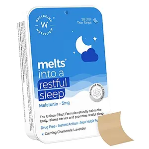 Wellbeing Nutrition Melts Restful Sleep Plant Based Melatonin 5mg with Himalayan Tagara Passion Flower GABA L-Theanine Chamomile for Natural Sleep cycle Jet Lag (30 Oral Strips)