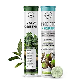 Wellbeing Nutrition Daily Probiotic + Prebiotic & Daily Greens Wholefood Multivitamin - 36 Effervescent Tabs