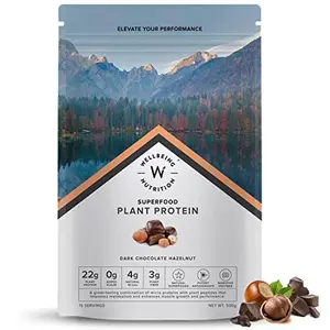Wellbeing Nutrition Organic Vegan Plant Protein Isolate| Superfoods Antioxidants Berry Digestive Enzymes | 4g BCAA 3g Fiber for Muscle Repair & Recovery| Dark Chocolate Hazelnut - 500gm