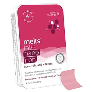 Wellbeing Nutrition Melts Nano Iron | Plant Based Iron Beetroot Swiss Chard Pumpkin Seeds Vitamin C and Folate for Improved Hemoglobin Oxygen binding capacity & Blood Building (30 Oral Strips)