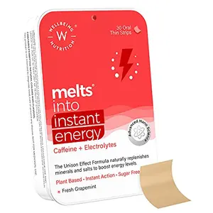 Wellbeing Nutrition Melts Instant Energy 100% Plant Based Green Tea Caffeine Essential Electrolytes and Vitamins for Endurance Sports Hydration Pre Workout Energy Boost - 30 Oral Thin Strips