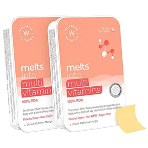 Wellbeing Nutrition Melts Complete Plant Based Multivitamin with 100% RDA of Vitamin AVitamin C D3 + K2 Ashwagandha For Immunity Heart Energy (60 Oral Strips)