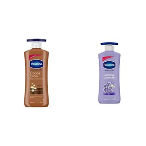 Vaseline Intensive Care Cocoa Glow Body Lotion 24 hr nourishing lotion with 100% Cocoa And Shea Butter Restores Glow 400 ml & Vaseline Intensive Care Calming Lavender Body Lotion