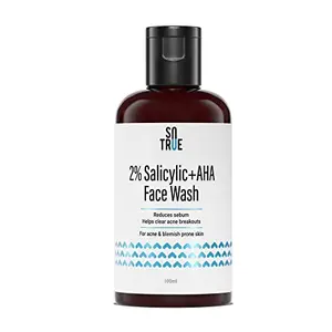 Sotrue 2% Salicylic Acid Face Wash + AHA For Acne and Pimple 100ml | For Clean Clear and Glowing Skin | Reduces Acne Excess Oil Pimples | All Skin Types