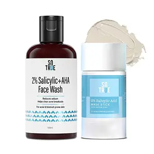 Sotrue Salicylic Acid Face Mask Stick and Salicylic + AHA Face Wash For Acne and Pimple Clear Skin | Reduces Acne Excess Oil Pimples | Deep and Gentle Exfoliation | For All Skin Types