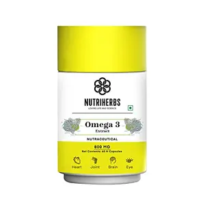 Nutriherbs Omega 3 EPA & DHA Rich Algae Dietary Supplement | Improves Brain Functionality | Supports Joint Health - 800mg 60 Capsules