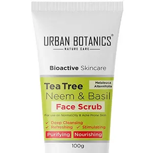 UrbanBotanics Tea Tree Neem & Basil Face Scrub For Women & Men - Deep Cleansing Tan Removal Glowing Skin - 100g