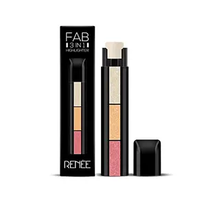 RENEE Fab 3 in 1 Highlighter For Face Makeup Enriched with vitamin E 4.5g - Long-lasting - Pearl Finish - Non-oily & Non-sticky 3 Shades in 1 Stick