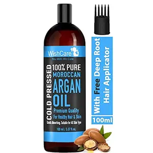 WishCare 100% Pure Cold Pressed & Natural Moroccan Argan Oil - for Healthy Hair & Skin - 100 Ml