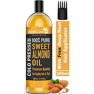 WishCare Pure Cold Pressed Sweet Almond Oil for Hair Growth and Glowing Skin & Face - 200ml