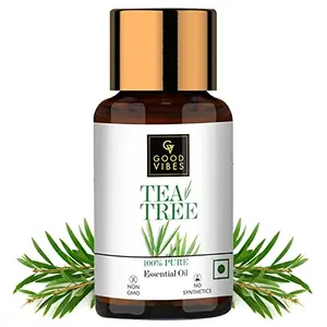 Good Vibes 100% Pure Tea Tree Essential Oil 10 ml Controls Excess Sebum Helps Reduce Dark Spots & Acne Scars Stimulates Hair Growth Suitable For All Skin & Hair Types No Alcohol Parabens & Sulphates