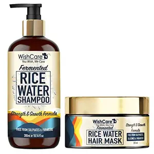 WishCare Fermented Rice Water Shampoo & Hair Mask- Strength & Growth Formula - Free from Mineral Oils Silicones Sulphates & Parabens - For All Hair Types - 300 ml + 200ml