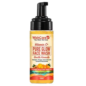 WishCare Vitamin C+ Pure Glow Face Wash for Men & Women Daily Use - with Vitamin C Hyaluronic Acid Niacinamide Oranges Calendula & Turmeric - 150 ml (PGFW150)