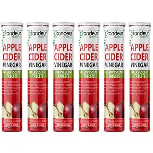 Grandeur Plant Based Apple Cider Vinegar Effervescent Tablets With 500 mg Apple Cider Pomegranate Extract 100 mg Vitamin B6 B12 - Sugar Free For Weight Management & Immunity- 90 Tabs
