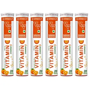 Grandeur Vitamin C Charge Immune Protection - With Amla Extract & Zinc- 120 Effervescent Tablets For Men & Women | Orange Flavour | Immunity Booster | Antioxidant | Glowing Skin |