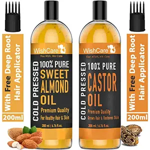 WishCare 100% Pure Cold Pressed Castor Oil & Sweet Almond Oil - 200Ml Each