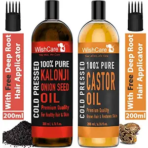 WishCare 100% Pure Cold Pressed Castor Oil & Kalonji Oil - 200Ml Each