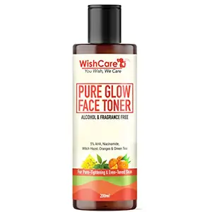 WishCare Pure Glow Face Toner - 5% Fruit AHA Hyaluronic Acid Niacinamide & Oranges - For Glowing & Pore Minimizing - 200ml (PGFT200)