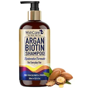 WishCare Argan Oil Biotin Shampoo - Restorative Formula - Free from Mineral Oils Sulphates & Parabens - For Regular Use - 300 Ml