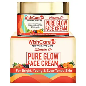 WishCare Pure Glow Vitamin C Face Cream for Women & Men - Day & Night Cream - For Glowing Bright Young and Pigmentation Removal - With Hyaluronic Acid Niacinamide Oranges Berries & Turmeric-50 gm
