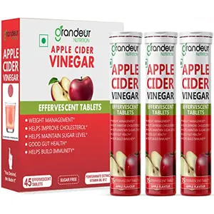 Grandeur Apple Cider Vinegar Effervescent Tablets With 500 mg Apple Cider Pomegranate Extract 100 mg Vitamin B6 B12 - Sugar Free For Weight Management & Immunity- 45 Tab