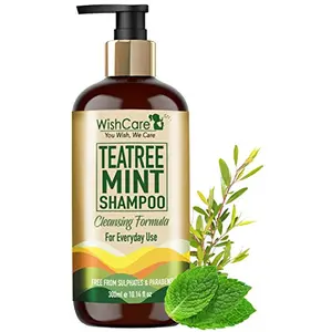 WishCare Tea Tree Mint Shampoo - Cleansing Formula - Free from Mineral Oils Sulphates & Parabens - For All Hair Types - 300 Ml