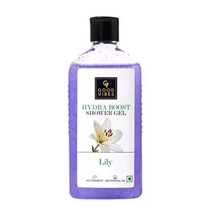 Good Vibes Lily Hydra Boost Shower Gel 300 ml | Hydrating Cleansing Purifying Moisturizing Refreshing Body Wash For All Skin Types | Vegan No Parabens & Mineral Oil Certified Fragrance