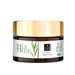 Good Vibes Tea Tree Purifying Face Cream 50 g Skin Moisturizing Soothing Calming Formula Helps Reduce Acne & Excess Oil All Skin Types Natural No Parabens & Sulphates No Animal Testing