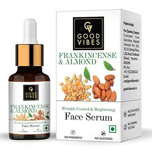 Good Vibes Wrinkle Control and Brightening Serum - Frankincense and Almond - 10 ml - For Uneven Skin Tone and Dark Spots - Paraben and Sulfate Free
