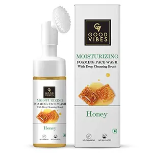 Good Vibes Honey Moisturizing Foaming Face Wash With Deep Cleansing Brush 150 ml | Soothing Glowing Softening Nourishing Face Cleanser For All Skin Types | No Parabens Sulphates & Mineral Oil