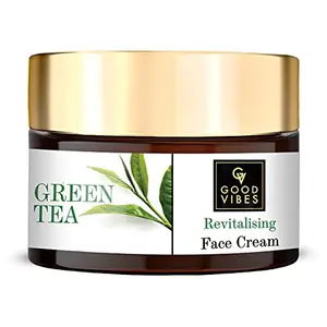 Good Vibes Green Tea Revitalising Face Cream 50 g Skin Hydrating Soothing Light Weight Formula Helps Delay Signs of Ageing Natural No Parabens & Sulphates No Animal Testing