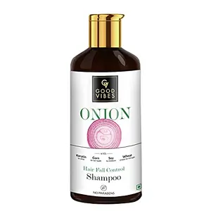 Good Vibes Onion Hairfall Control Shampoo 300 ml | With Keratin Corn Wheat Protein & Soy For Hair Shine Strengthening & Moisturizing | No Parabens