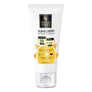 Good Vibes Wide Spectrum Protection Sunscreen With SPF 30 (50 g)| Sun Protection For All Skin Types | Lightweight Non-Greasy Anti-Ageing | With Aloe Vera | No Parabens