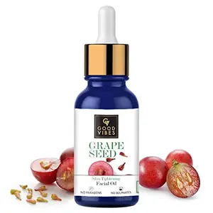 Good Vibes Grape Seed Skin Tightening Facial Oil 10 ml | Lightweight Hydrating Glowing Anti-Ageing Formula For All Skin Types | Helps Reduce Blemishes & Fine Lines | No Parabens & Sulphates