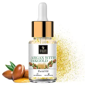 Good Vibes Argan With 24K Gold Facial Oil 10 ml | Boosts Collagen & Elasticity | Antioxidant Rich Glowing Skin With Anti Aging Properties For All Skin Types No Parabens & Sulphates