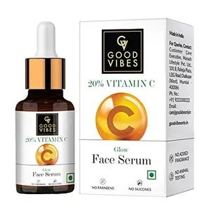 Good Vibes 20% Vitamin C Serum 10 ml Light Weight Moisturizing Age Defying Face Serum For All Skin Types Helps Corrects Dark Spots Pigmentation Natural No Parabens & Sulphates No Animal Testing