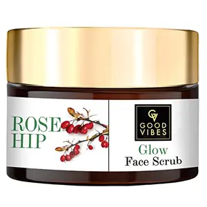 Good Vibes Rosehip Skin Glow Face Scrub 50 g | Deep Pore Cleansing Moisturizing Exfoliator For All Skin Types | Controls Excess Oil Production | With Almond Oil | No Parabens Sulphates Mineral Oil