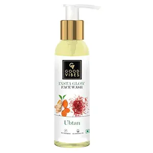 Good Vibes Ubtan Insta Glow Face Wash 120 ml | Brightening Soothing Moisturizing Face Cleanser For All Skin Types | With Turmeric Saffron Vitamin B3 | No Parabens Sulphates & Mineral Oil