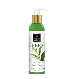 Good Vibes Green Tea Purifying Face Wash 120 ml Helps Prevent Acne Dirt Removal Deep Cleansing Natural Antioxidants Formula for All Skin Types No Parabens & Mineral Oil