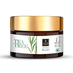 Good Vibes Tea Tree Nourishing Gel 50 g Skin Moisturizing Soothing Calming Formula Helps Reduce Acne & Excess Oil All Skin Types Natural No Parabens & Sulphates No Animal Testing