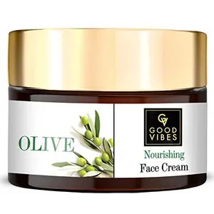 Good Vibes Olive Nourishing Face Cream 50 g | Skin Brightening Softening Hydrating Moisturizing Cream For All Skin Types | No Parabens Sulphates & Mineral Oil
