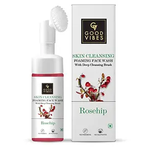 Good Vibes Rosehip Skin Clearing Foaming Face Wash With Deep Cleansing Brush 150 ml | Rejuvenating Moisturizing Face Cleanser For All Skin Types | No Parabens Sulphates & Mineral Oil